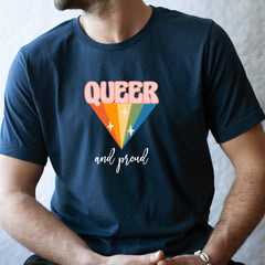 Queer And Proud Pride T-Shirt, Unisex Tee, Rainbow Heart Tee, Lgbtq+ Flag Tshirt