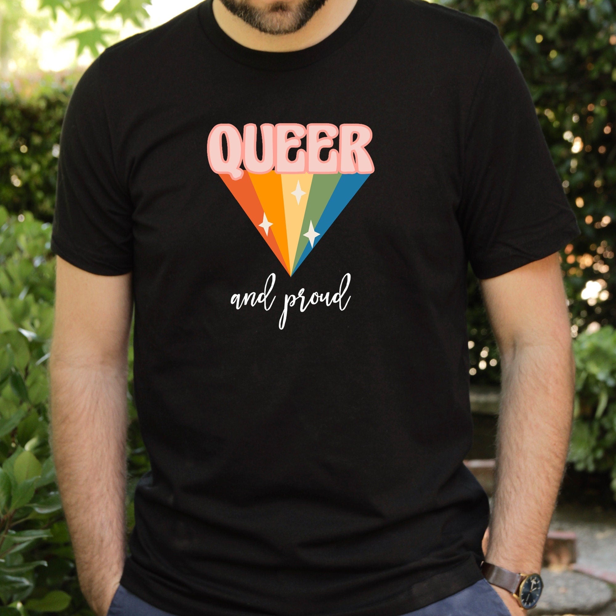 Queer And Proud Pride T-Shirt, Unisex Tee, Rainbow Heart Tee, Lgbtq+ Flag Tshirt