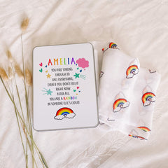 Rainbow Cotton Scarf In A Personalised Metal Gift Box, Gift For Her, Inspirational Gift