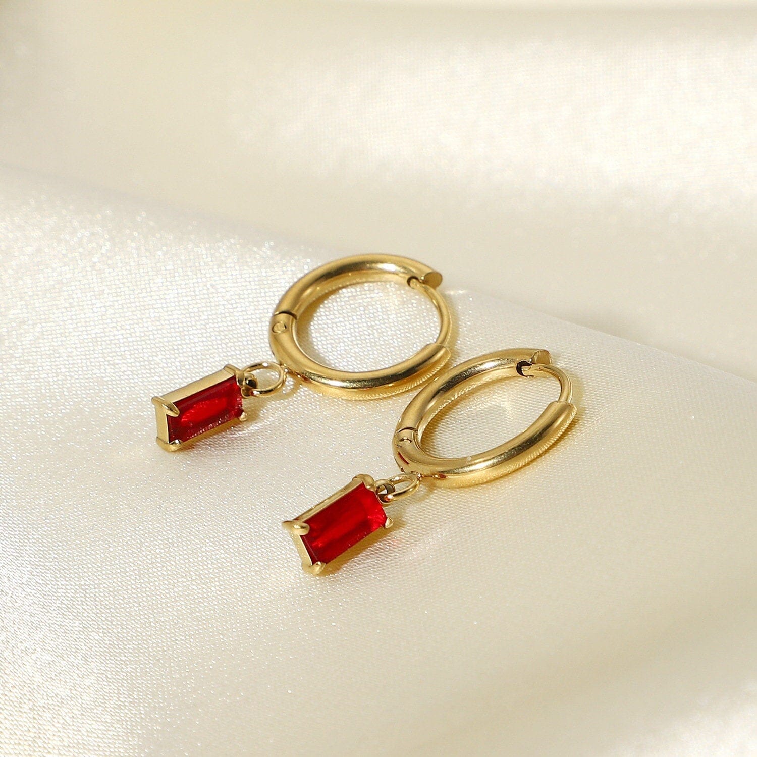 Red Zircon Hoop Earrings, Christmas Jewellery, Gift for wife friend, Gift for her SL7