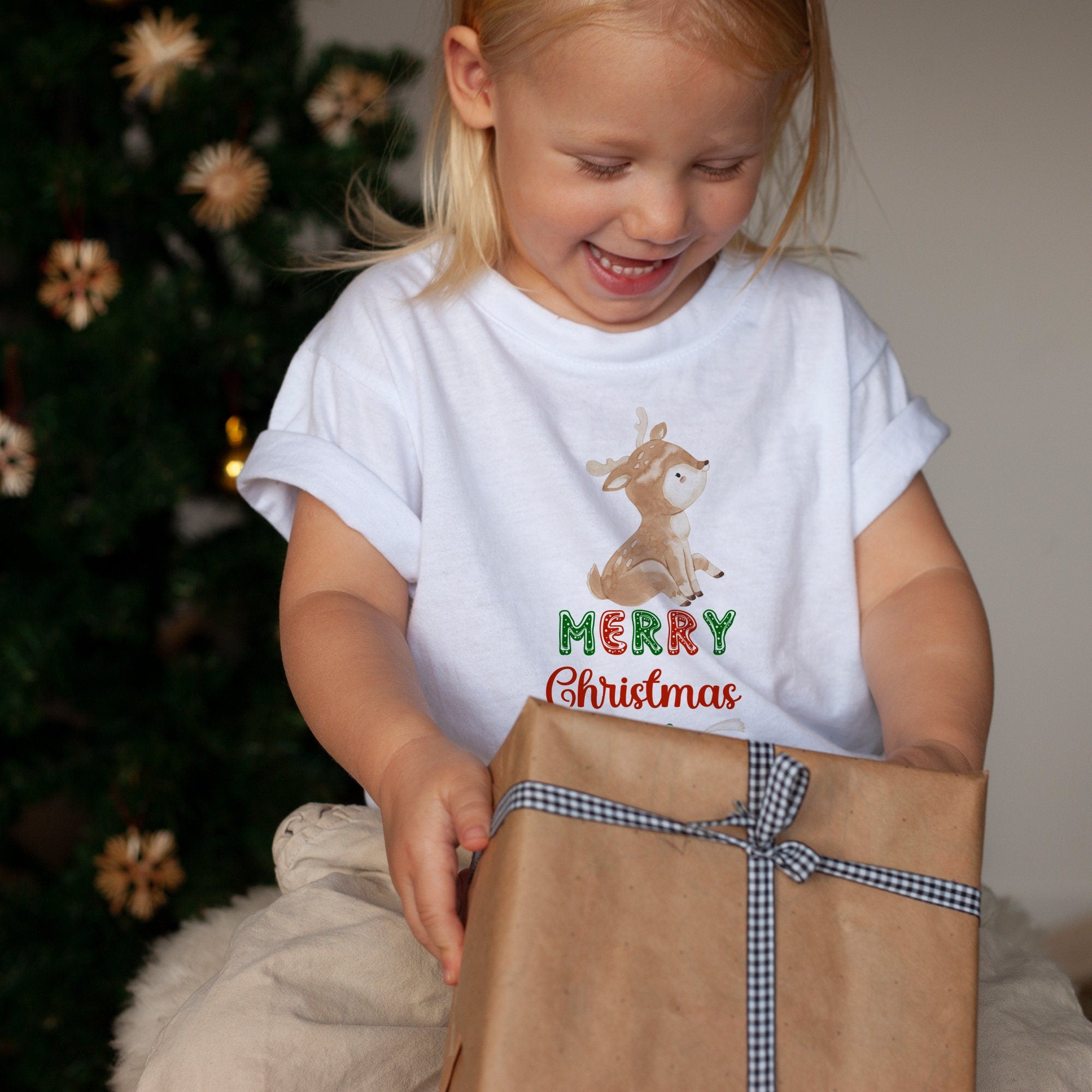 Reindeer Merry Christmas Kids T-Shirt And Bodysuit , Rudolph Cute First Xmas Boy Girl Top