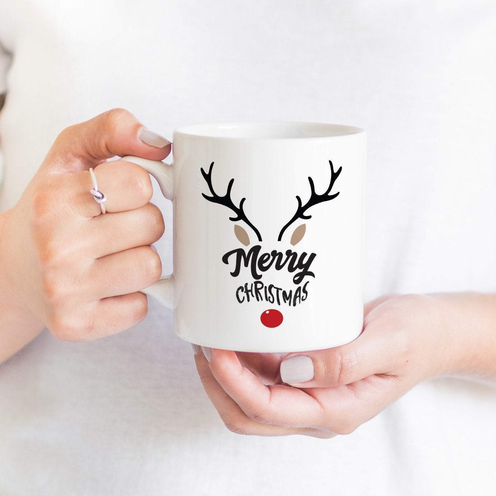 Reindeer Merry Christmas Mug, Rudolph Christmas Gift For Her