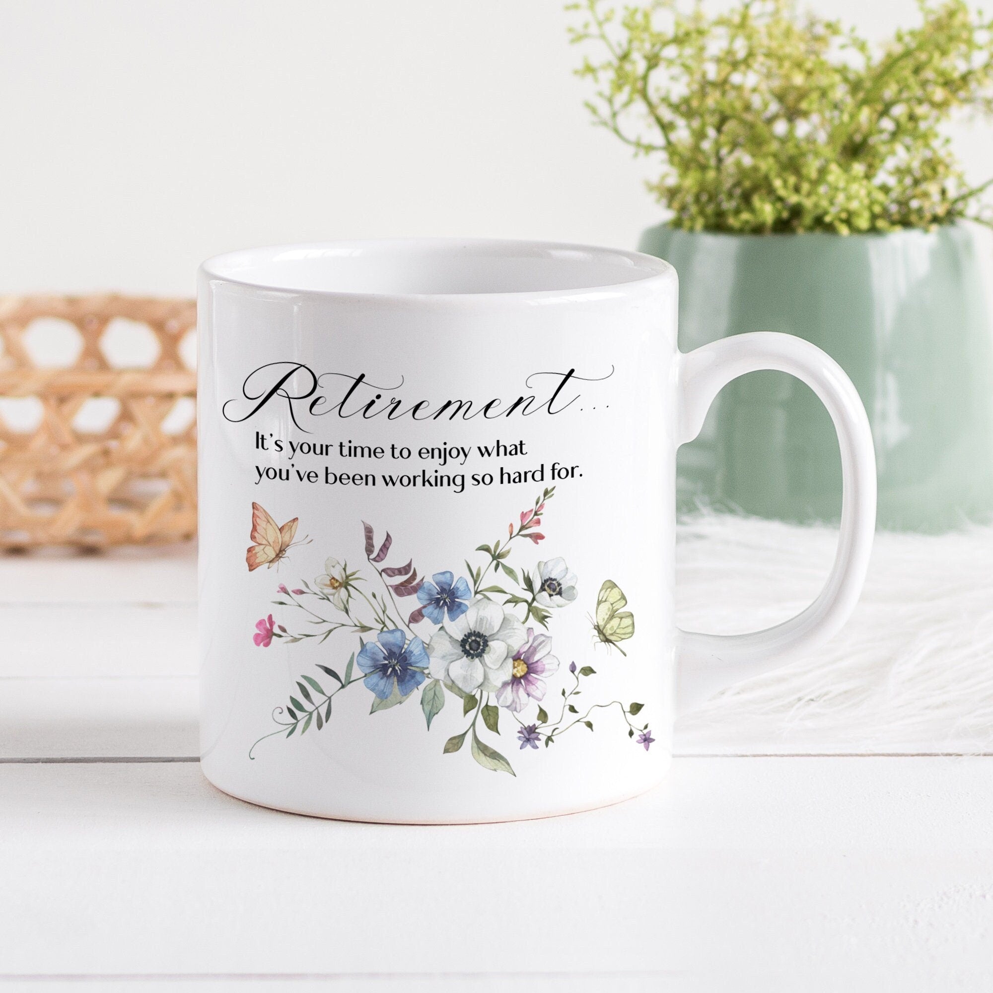 Retirement Gift For Her, Retired Floral Mug, Leaving Job Gift For Mum