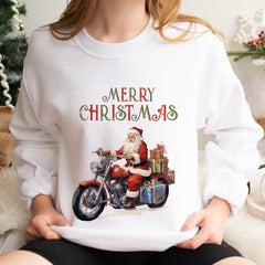 Retro Santa On Motorbike Unique Christmas Jumper, Funny Unisex Adult & Kids, Men Or Women Sweatshirt