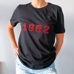 Rhinestone birthday year t-shirt, 2002 1992 1982 1972 etc, Unisex birthday top, Gift for Women