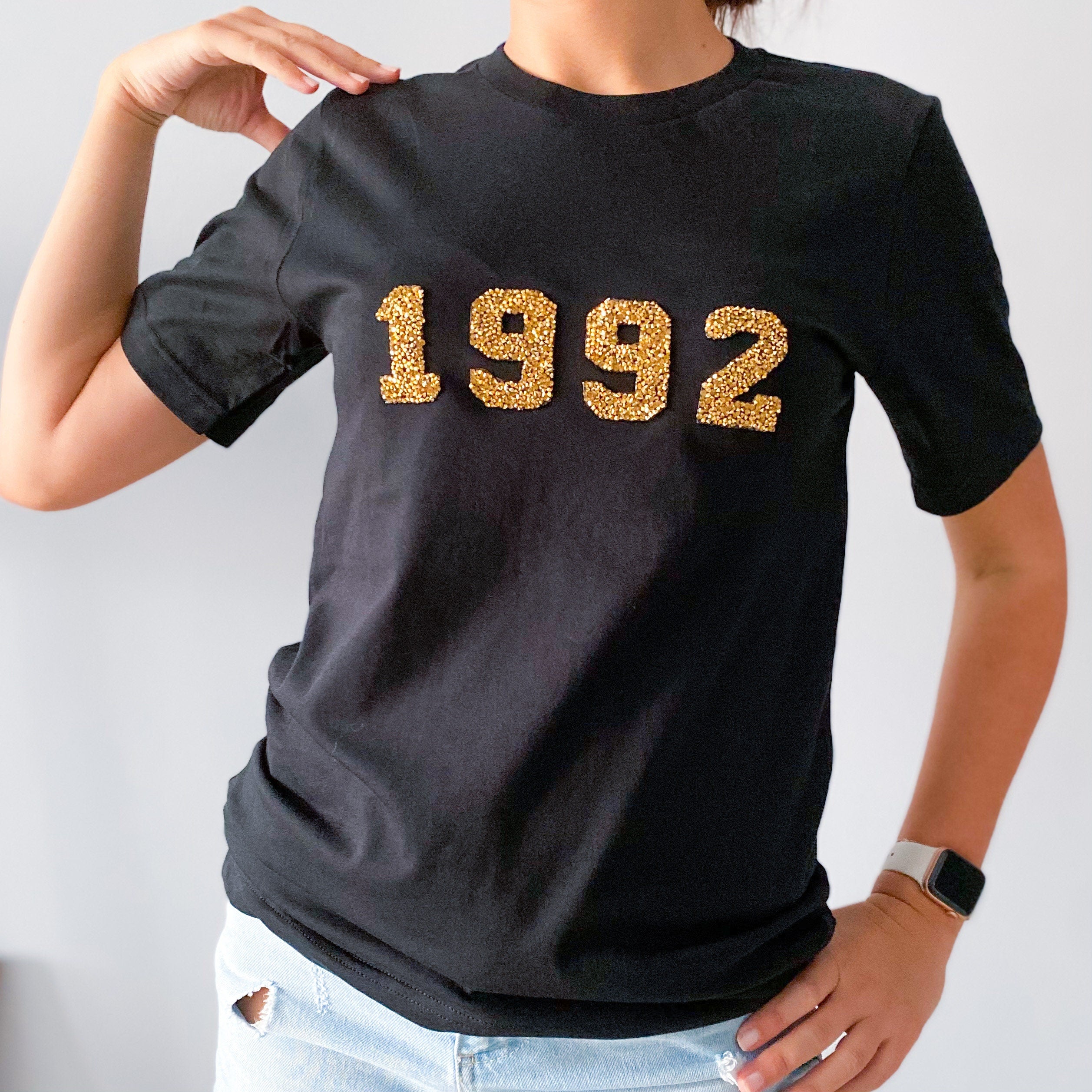 Rhinestone birthday year t-shirt, 2002 1992 1982 1972 etc, Unisex birthday top, Gift for Women