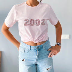 Rhinestone birthday year t-shirt, 2002 1992 1982 1972 etc, Unisex birthday top, Gift for Women