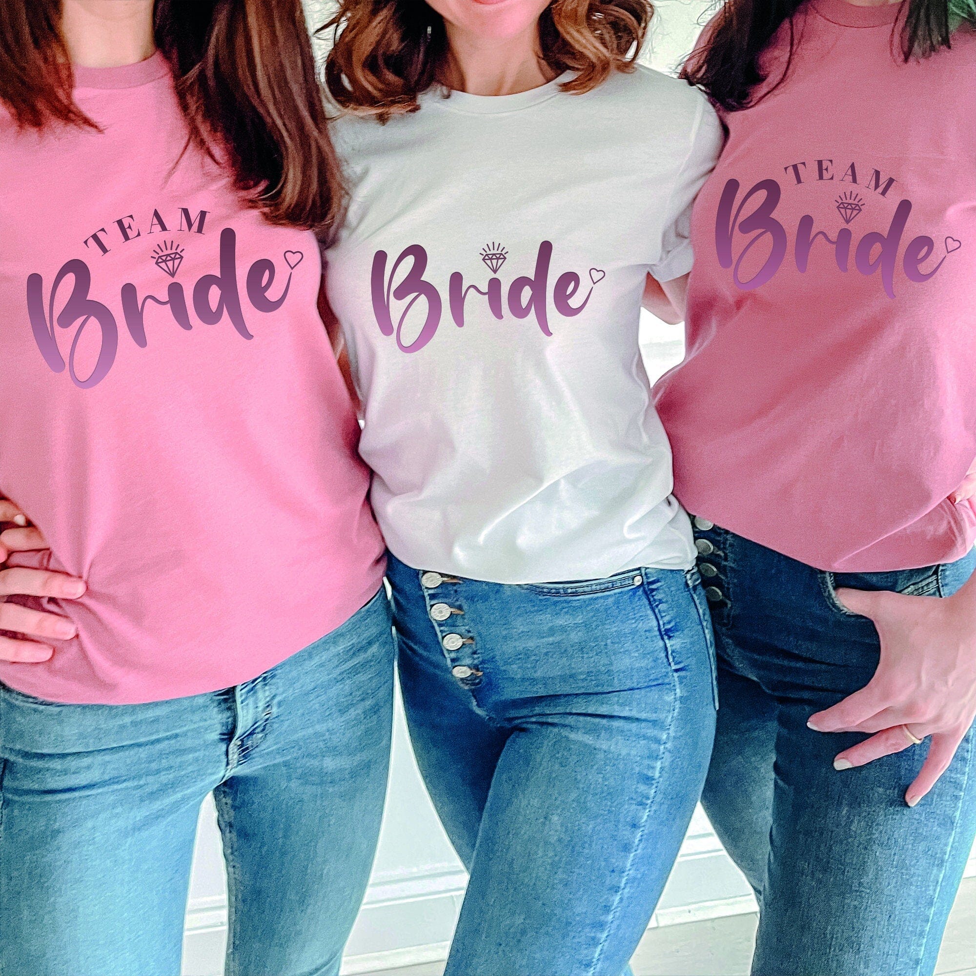 Rose Gold Foil bride and team bride T-shirt Diamond Bridal Mauve Peach Hen Bachelorette Party Top