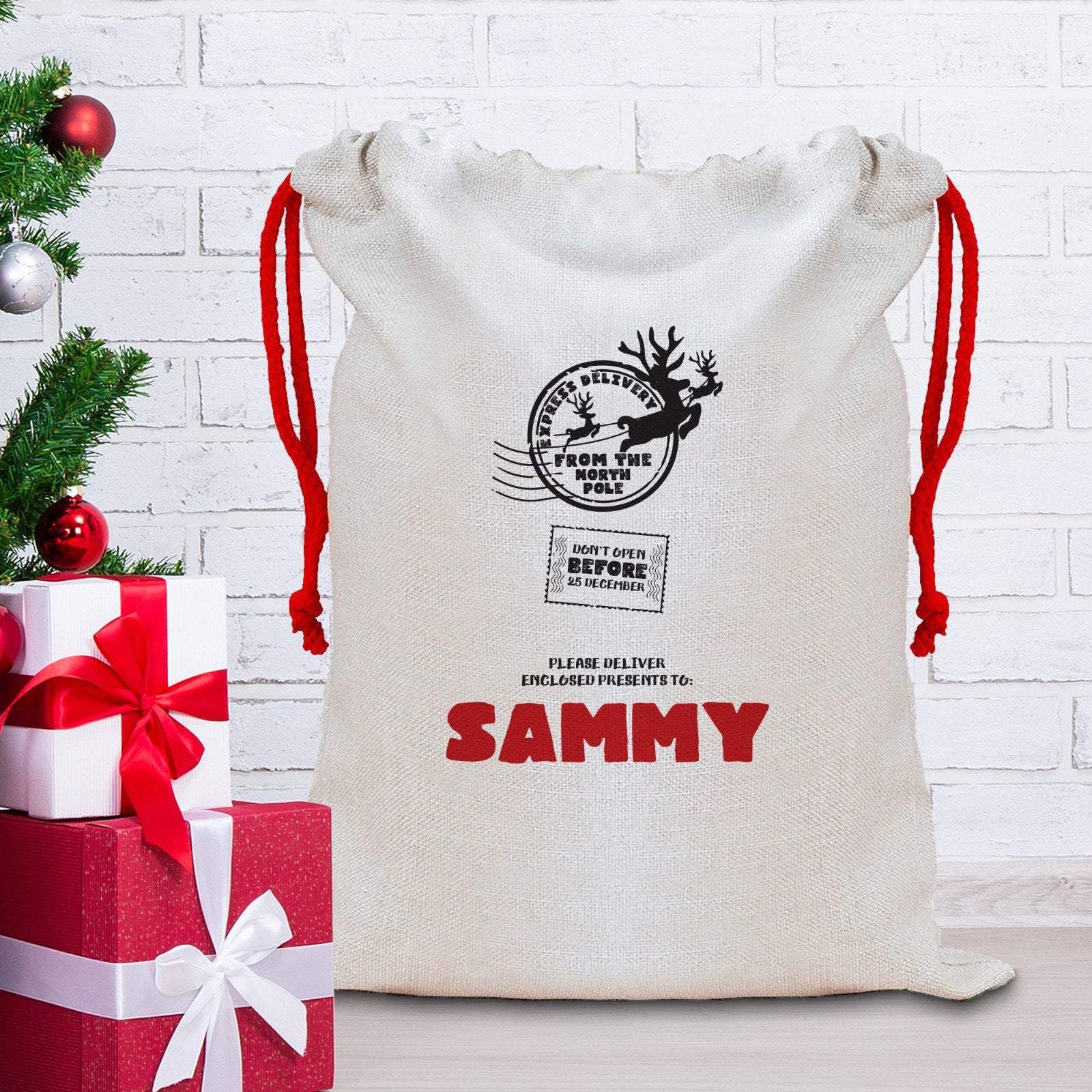 Santa Mail Christmas Sack, Personalised Large Linen Santa Sack, Xmas Gift Sacks