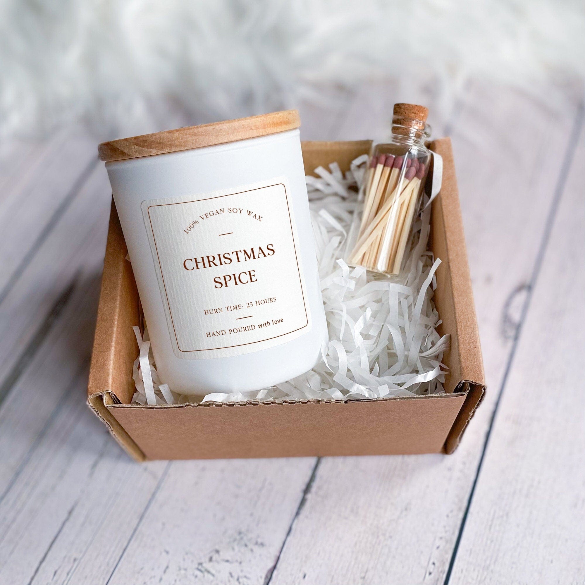 Scented candle with wooden lid and matches in a jar, Christmas Gift for Her, Christmas Spice Pumpkin Spice Gingerbread