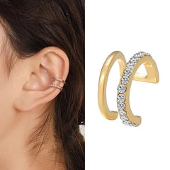 Simple Lines Double C Ear Clip No Piercing, Duo Pave Ear Cuff Earrings, Birthday Christmas Gift For Her SL1