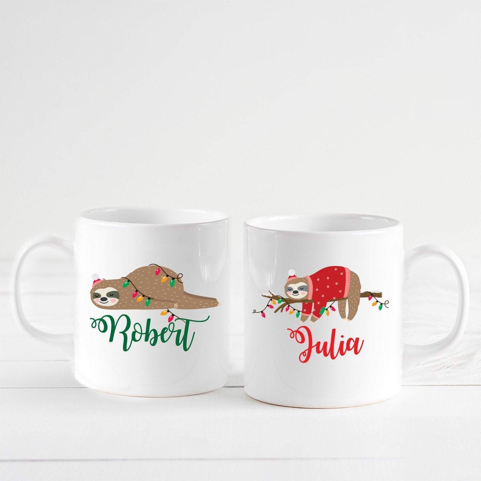 Sloth Christmas mug with name, Christmas Gift with Sloth, Cute Sloth Coffee Cup