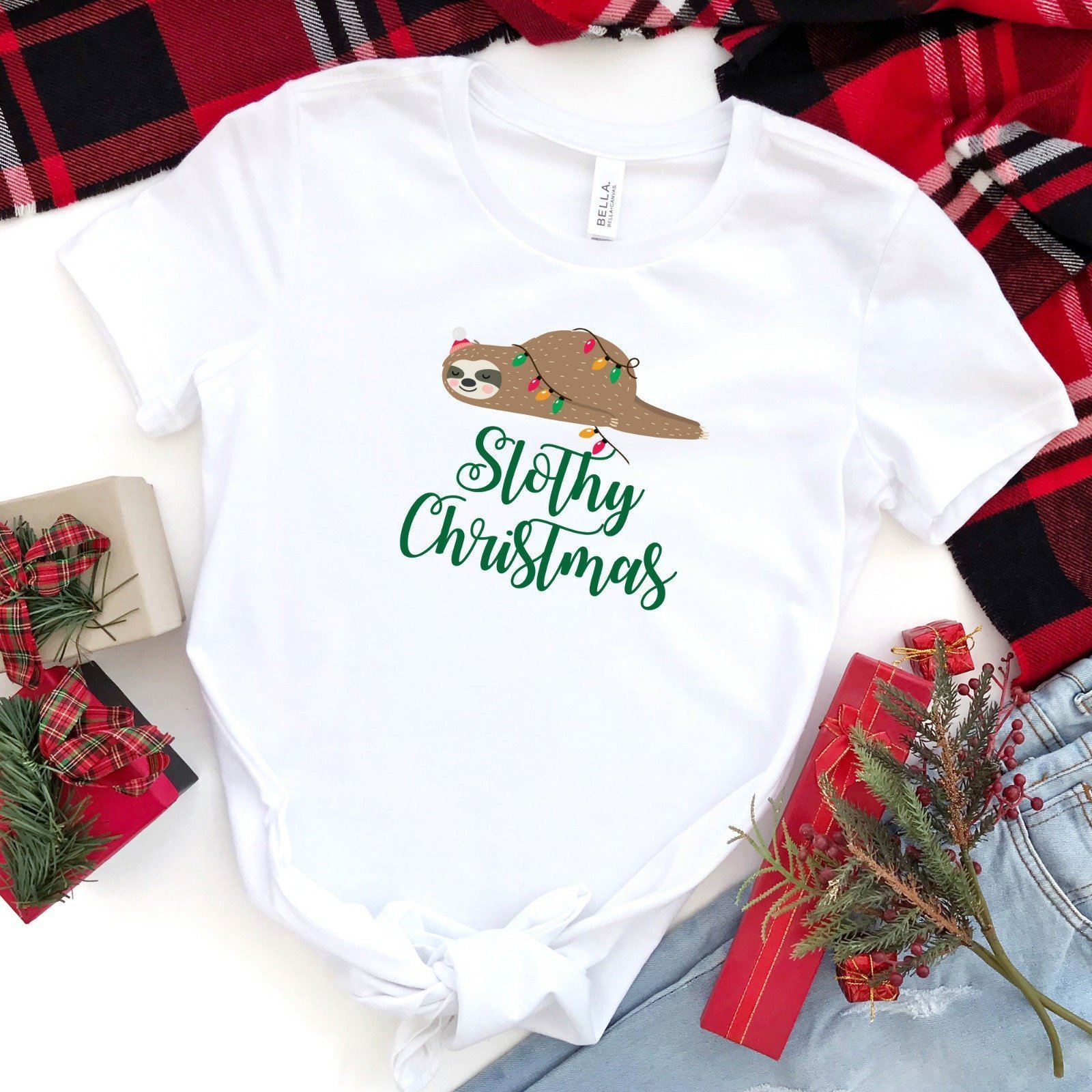 Slothy Christmas T-shirts, Matching Family Christmas Pyjamas top, Ugly Xmas Outfits
