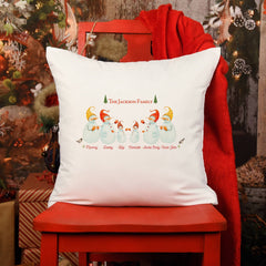 Snowman family portrait, Personalised Christmas cushion cover with the last name and names