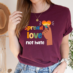 Spread Love Not Hate Pride T-Shirt, Unisex Tee, Rainbow Heart Tee, Lgbtq+ Flag Tshirt