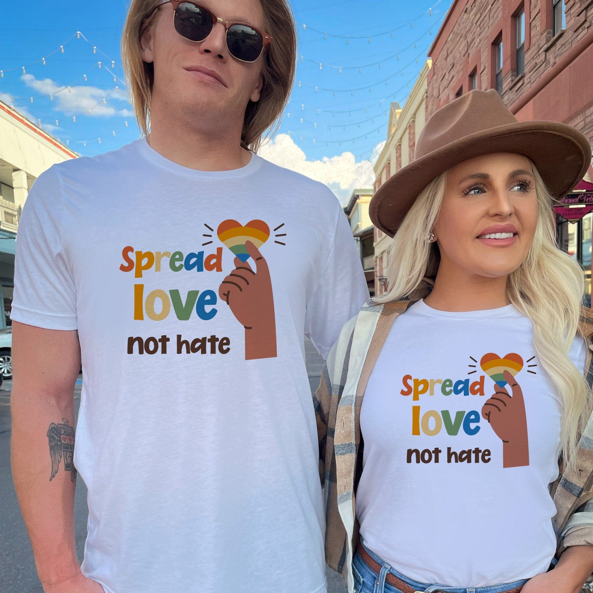 Spread Love Not Hate Pride T-Shirt, Unisex Tee, Rainbow Heart Tee, Lgbtq+ Flag Tshirt