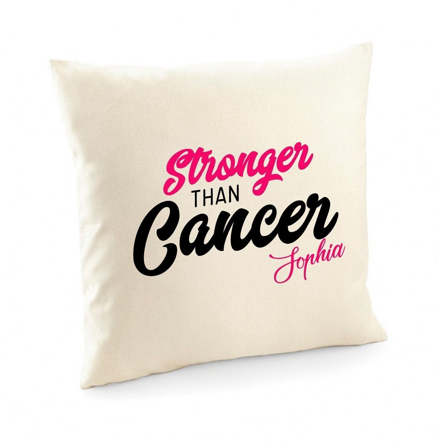 Stronger than cancer cushion cover with name, Survivor party gift