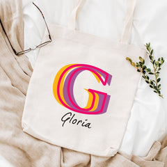 Stylish tote bag with name and initial, Gift for her, Unique gift for women