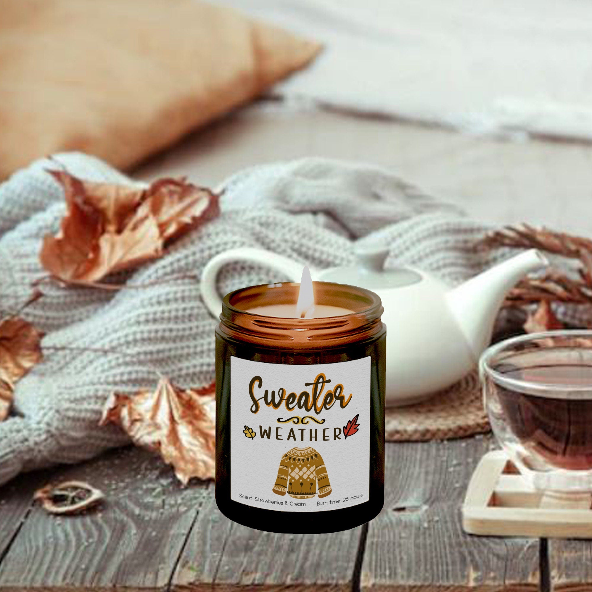 Sweater weather candle, Autumn decor, Pumpkin spice candle, Get cosy gift