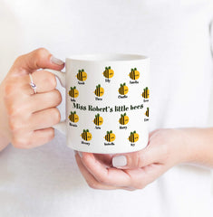 Teacher mug with class list, Teachers little bees, Personalised teacher thank you gift, Teacher Appreciation Gifts