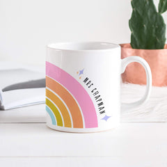 Teacher rainbow mug with name, Personalised teacher thank you gift