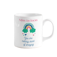Teacher rainbow mug with name, Personalised teacher thank you gift, Cute Teacher Appreciation Gifts