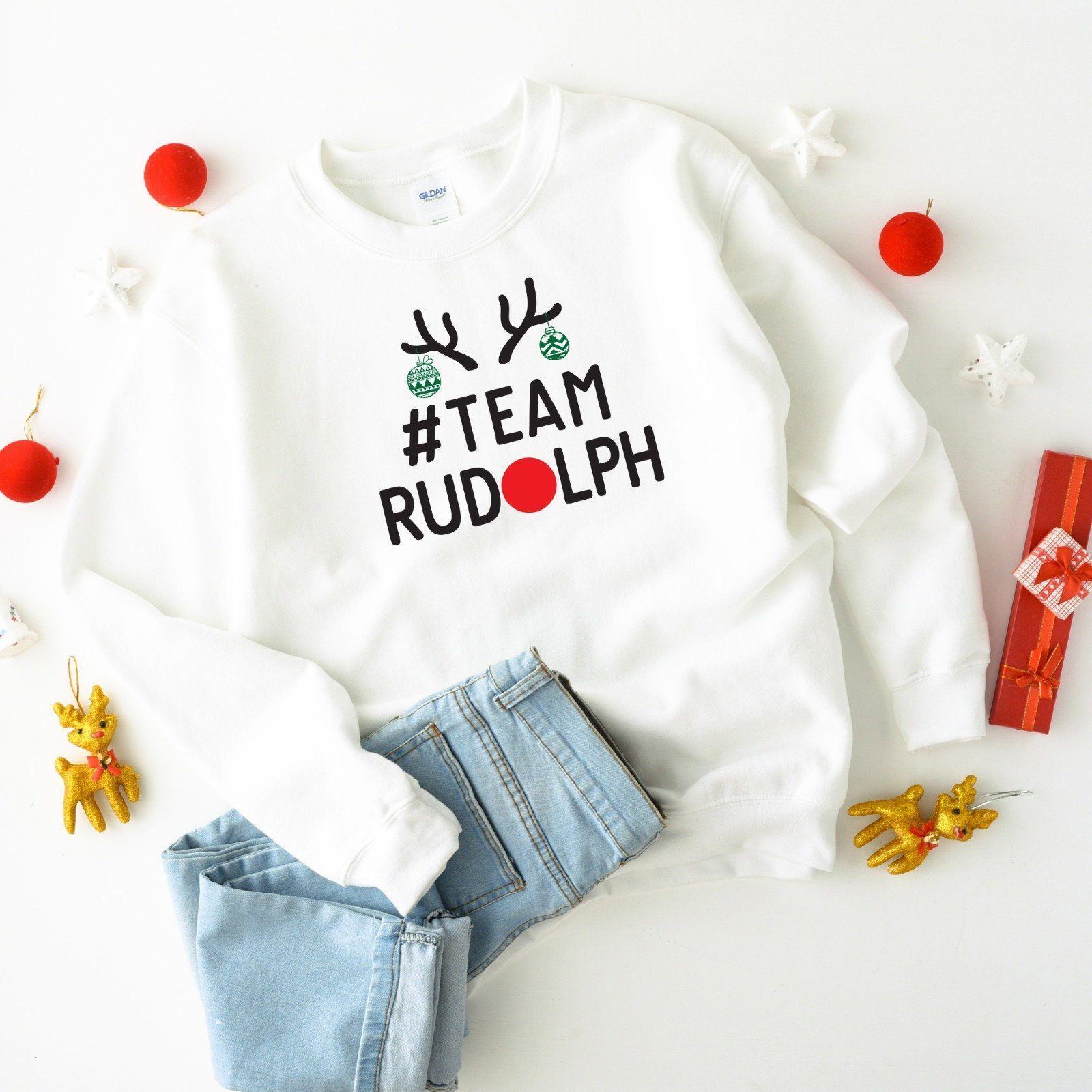 Team Rudolph Christmas Jumper, Suitable for all family members, Matching reindeer Sweatshirt