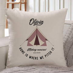 Tent Camp Cushion Personalised Camper Gift for Her Him Couple Travel Accessories