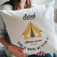 Tent Camp Cushion Personalised Camper Gift for Her Him Couple Travel Accessories