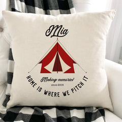 Tent Camp Cushion Personalised Camper Gift for Her Him Couple Travel Accessories