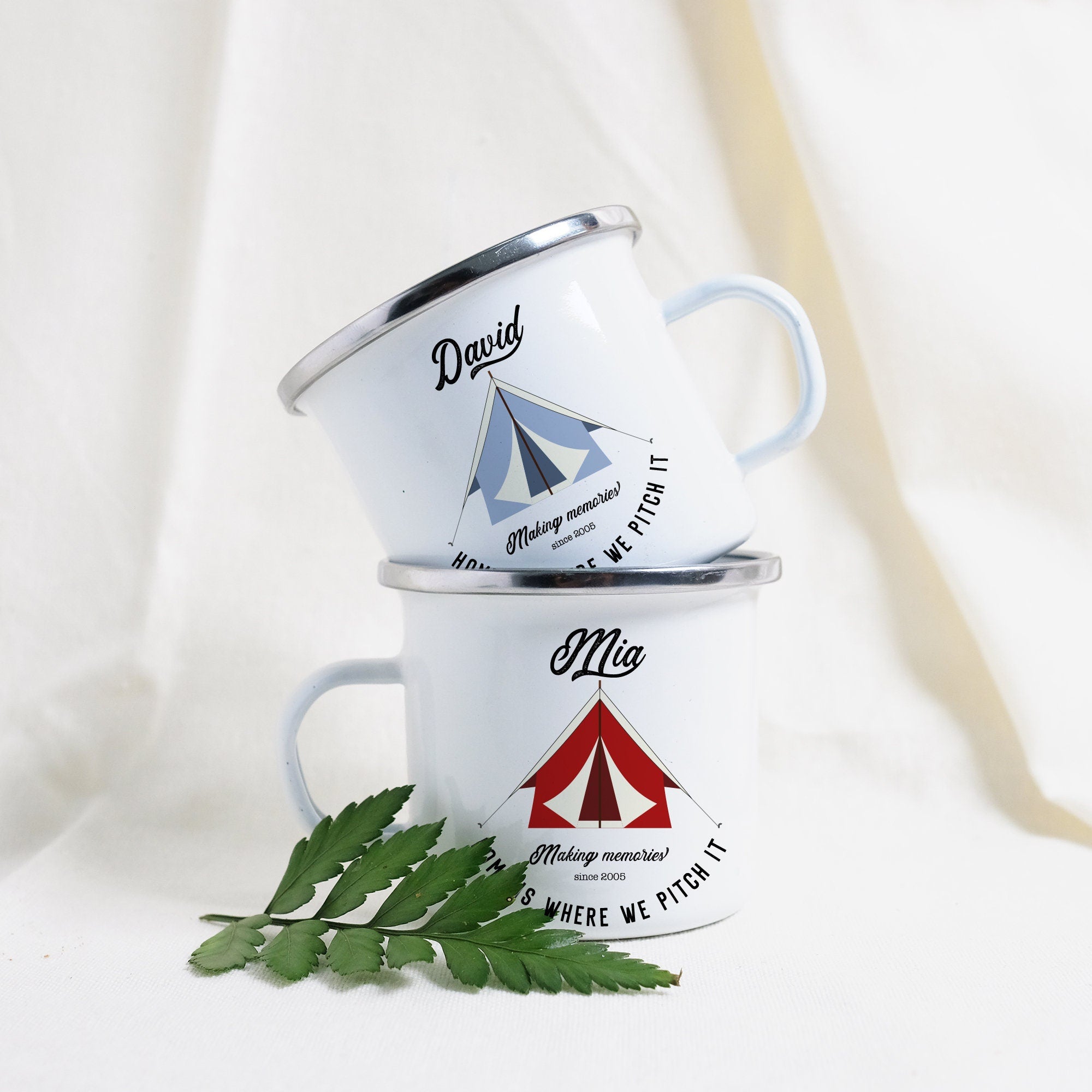 Tent Enamel Camp Mug Personalised Camper Gift His And Hers Couple Travel Present