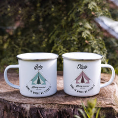 Tent Enamel Camp Mug Personalised Camper Gift His And Hers Couple Travel Present