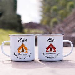 Tent Enamel Camp Mug Personalised Camper Gift His And Hers Couple Travel Present