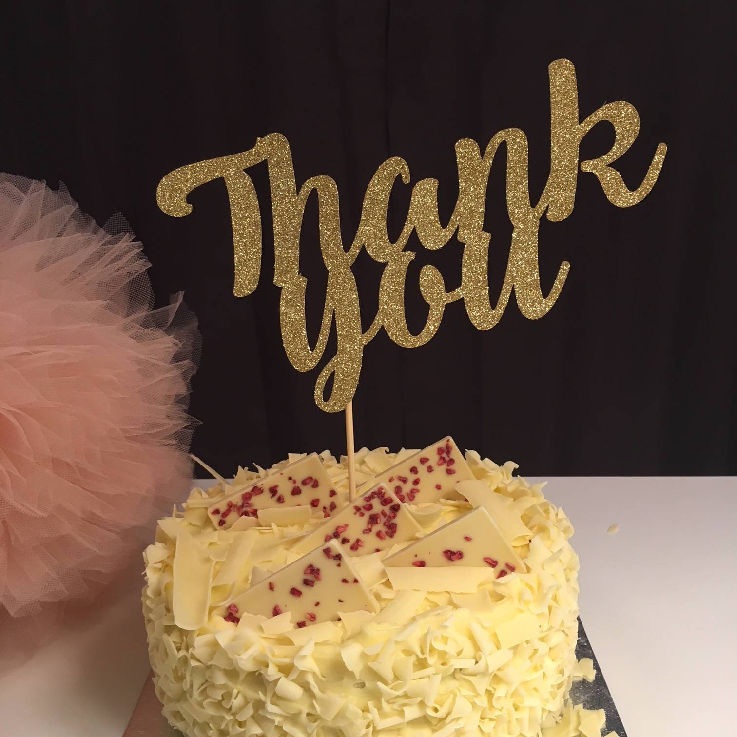 Thank you cake topper. Thanks cake decor. Script party cake.
