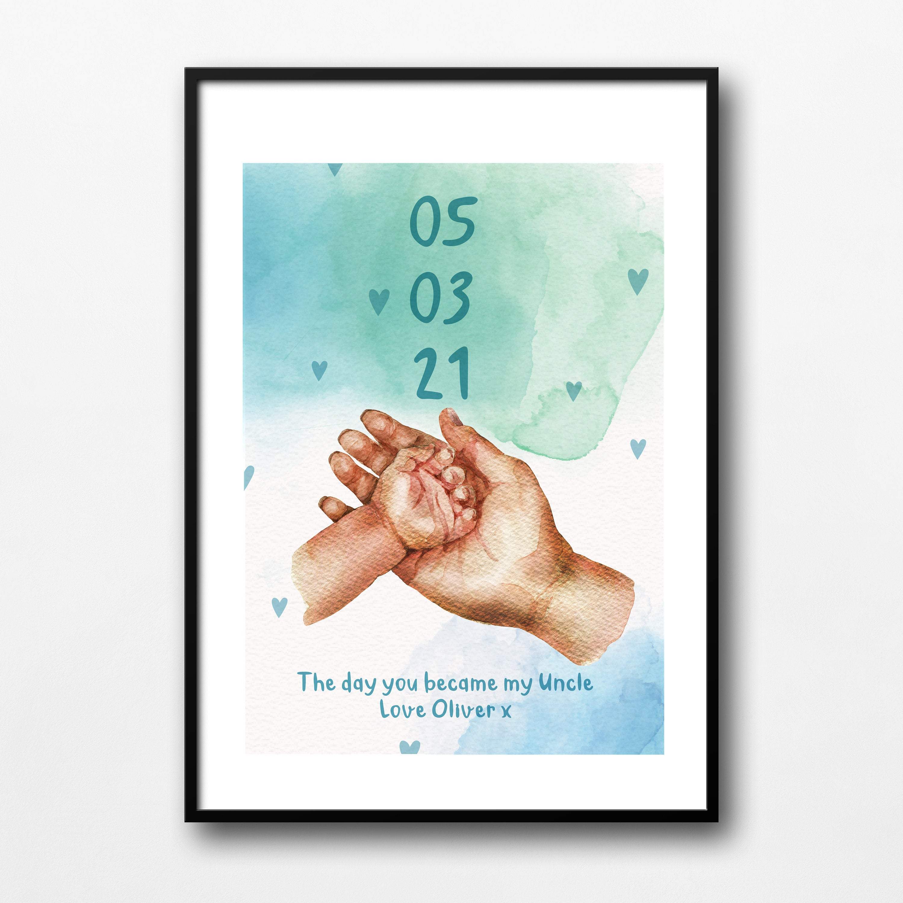 The day you became you my Uncle poster with date and child name,Gift for new uncle