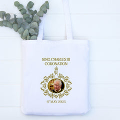 The King's Coronation tote bag with HM King Charles photo, Shopping bag King Charles 3 celebration souvenir