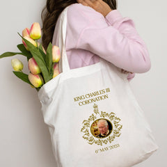 The King's Coronation tote bag with HM King Charles photo, Shopping bag King Charles 3 celebration souvenir