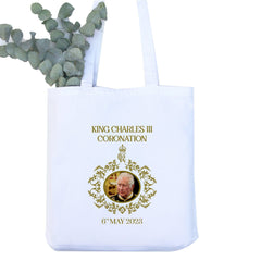 The King's Coronation tote bag with HM King Charles photo, Shopping bag King Charles 3 celebration souvenir