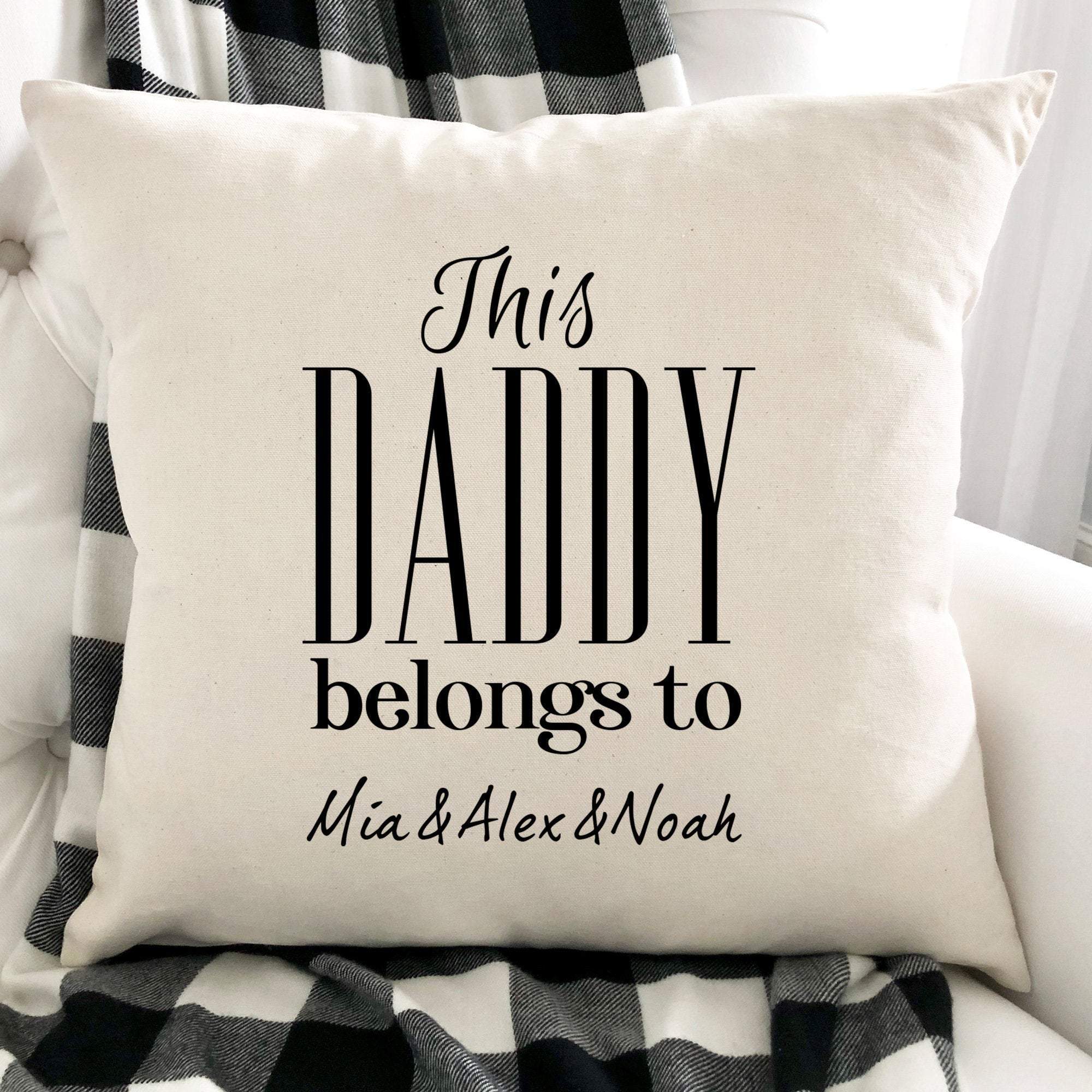 This daddy belongs to cushion with names, Personalised gift for dad, Happy Father's Day gift, Son daughter name