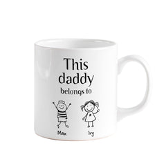 This daddy belongs to mug with kids names, Children's drawing, Personalised First Father's Day Gift