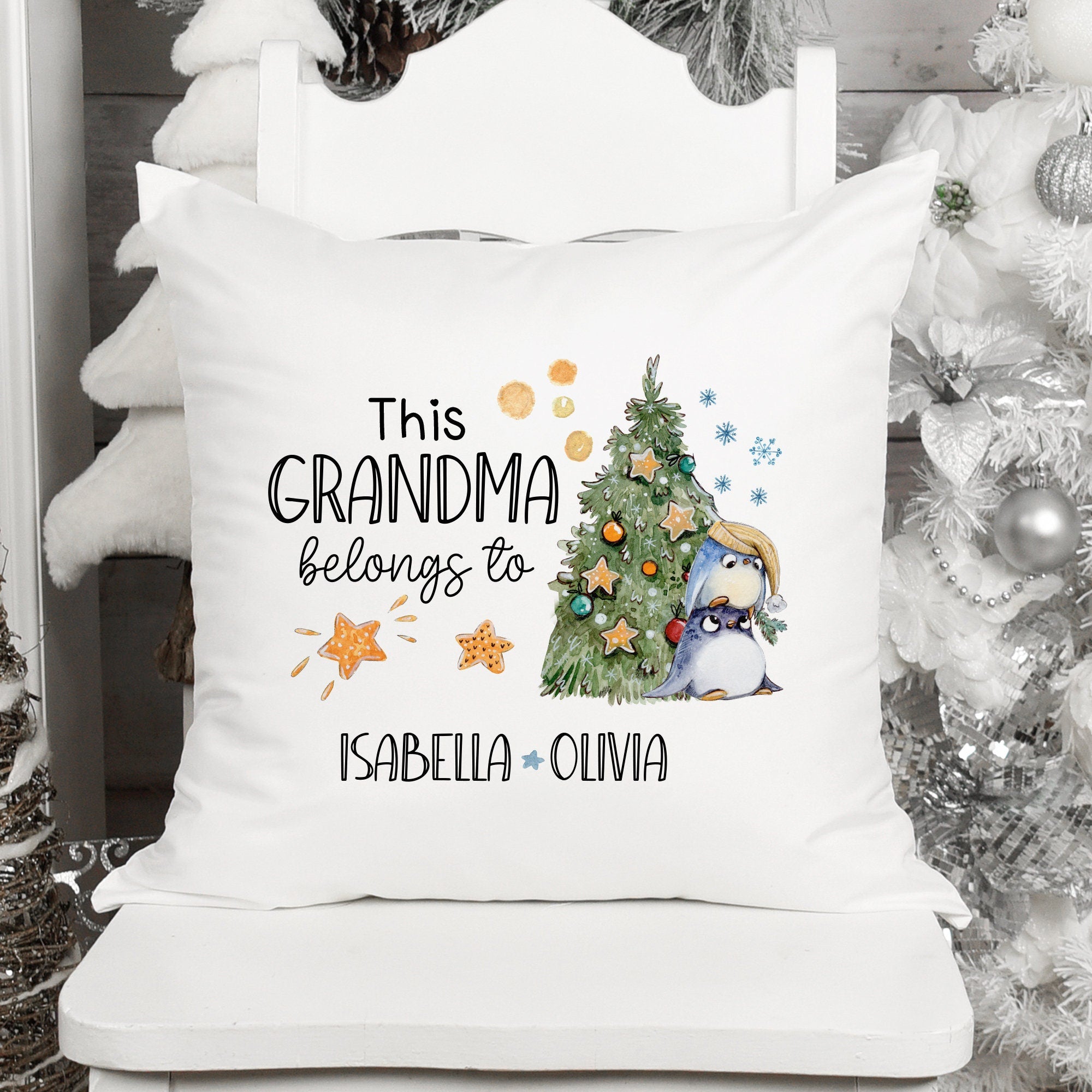 This Grandma Belongs To Cushion With Grandchildren'S Names, Personalised Christmas Gift For Nanny From Grandkids