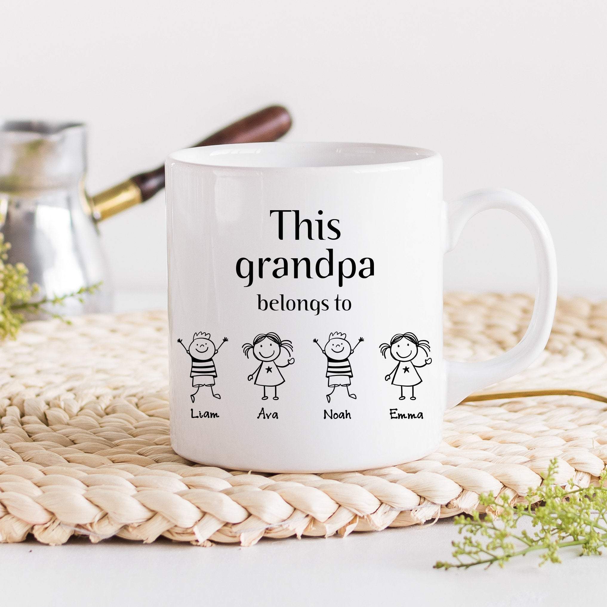 This grandpa belongs to mug with grandchildren names, Children's drawing, Personalised Father's Day Gift