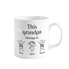 This grandpa belongs to mug with grandchildren names, Children's drawing, Personalised Father's Day Gift