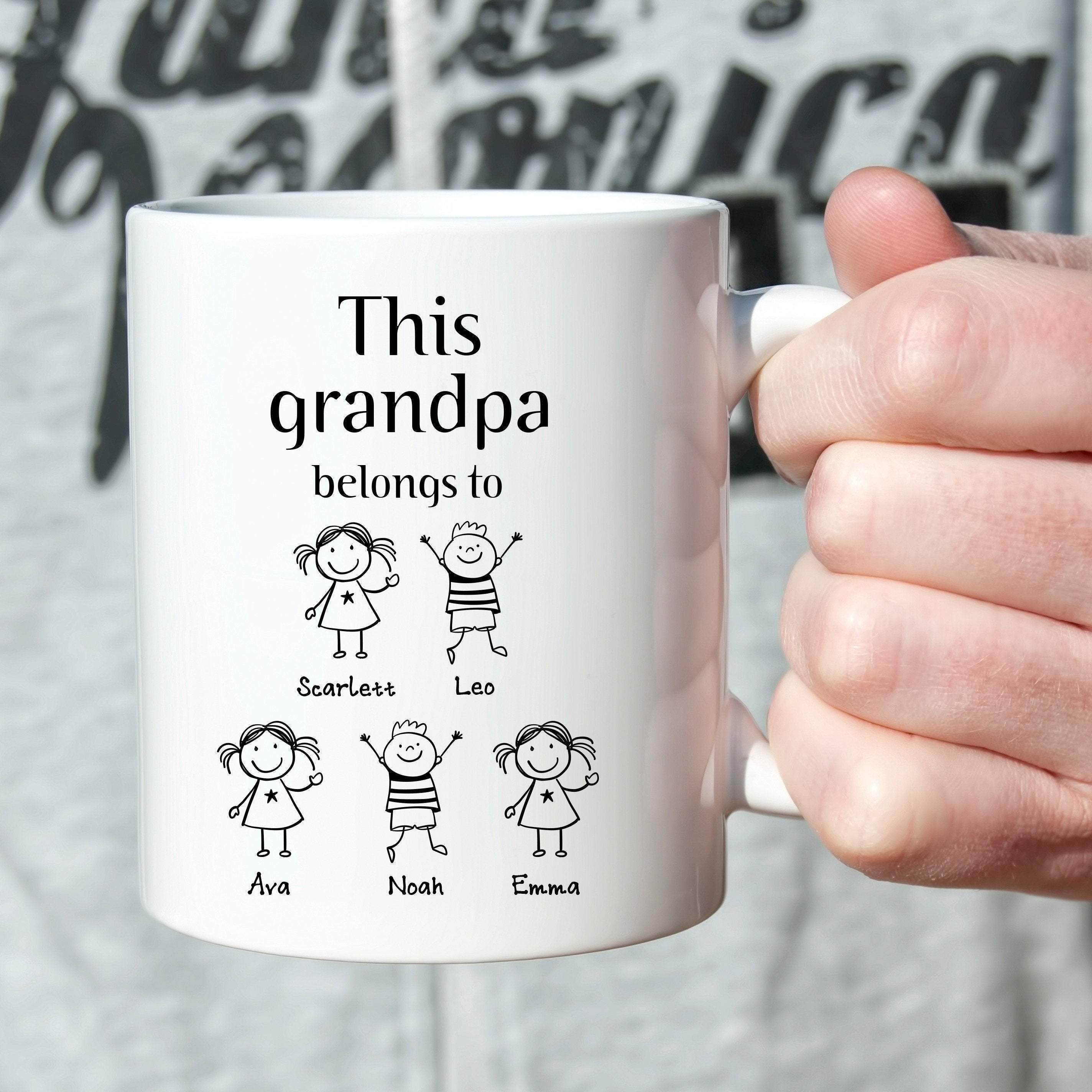 This grandpa belongs to mug with grandchildren names, Children's drawing, Personalised Father's Day Gift