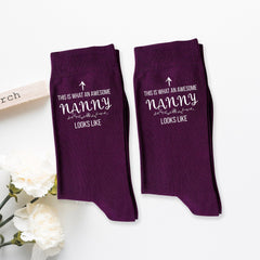 This Is What An Awesome Nanny Looks Like Cotton Socks, Mother'S Day Birthday Gift For Grandma