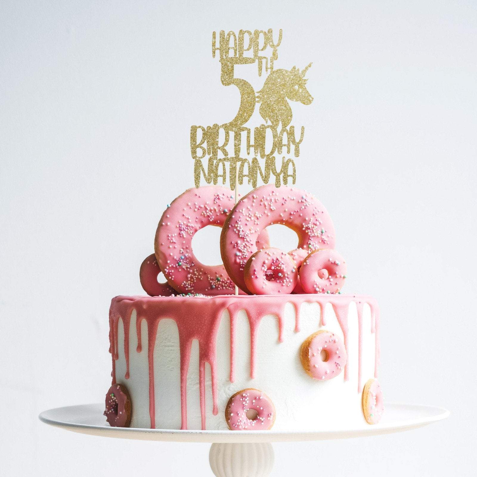 Unicorn Cake Topper with age and name. Girl birthday decor