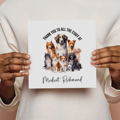 Veterinary card with envelope, Thank you to all the staff at Vet Clinic Name, Dog Cat Pet Owner