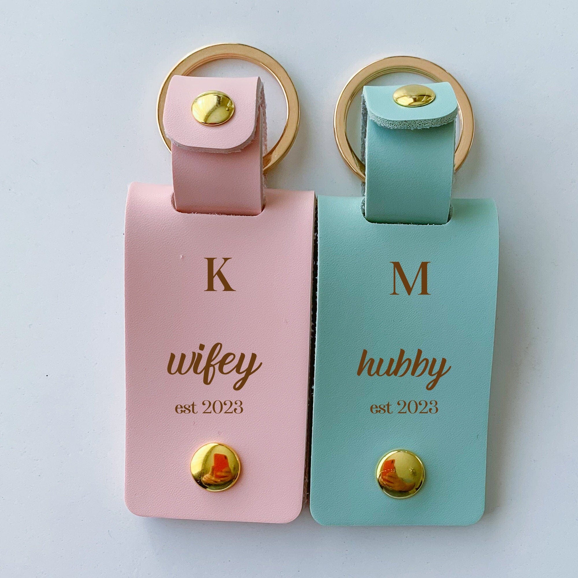 Wifey Hubby photo keyring, SET of 2, Couple matching keychain, Gift for her him