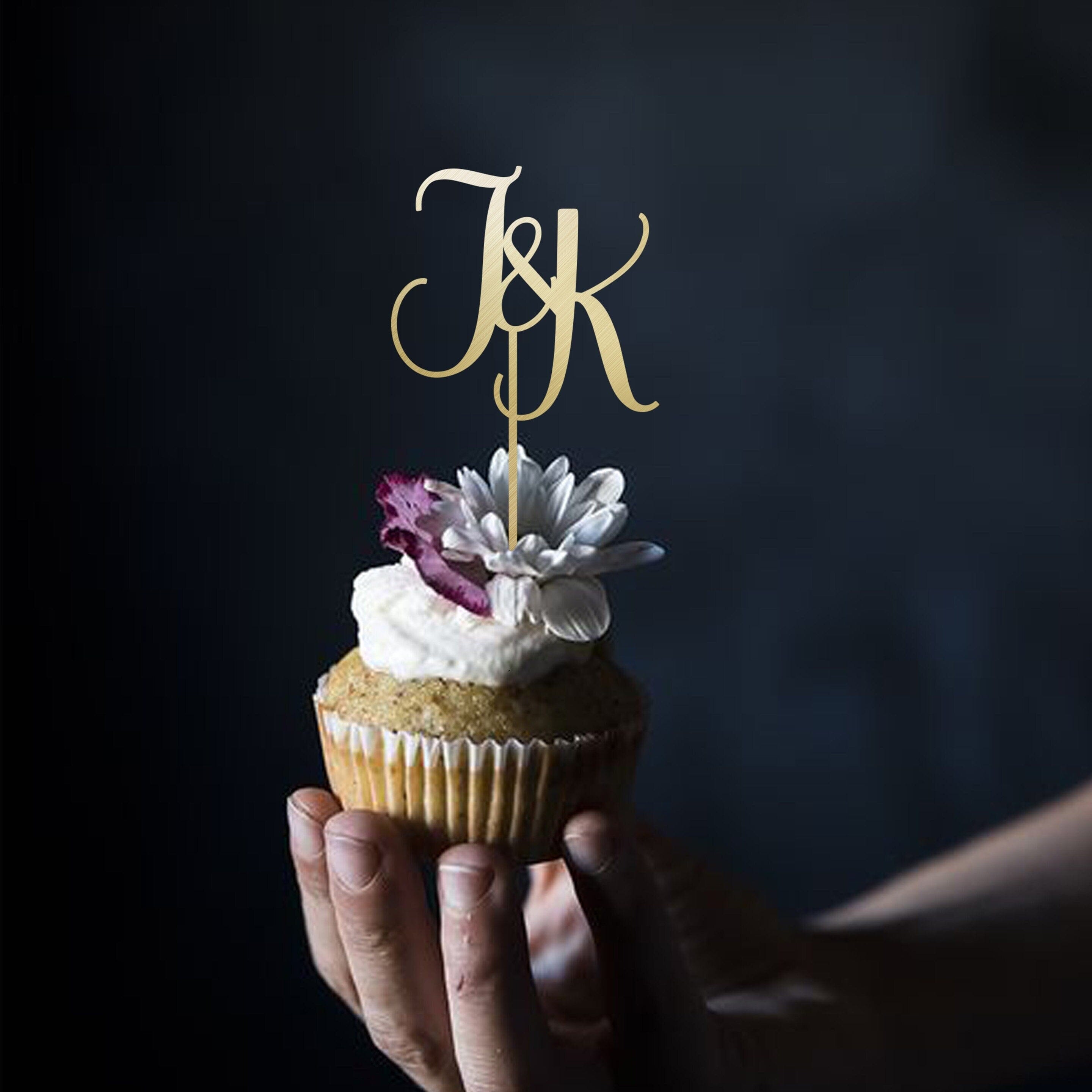Wooden Wedding Cupcake Topper with Initials, Personalised Engagement Party Decor, Wedding Custom Pick