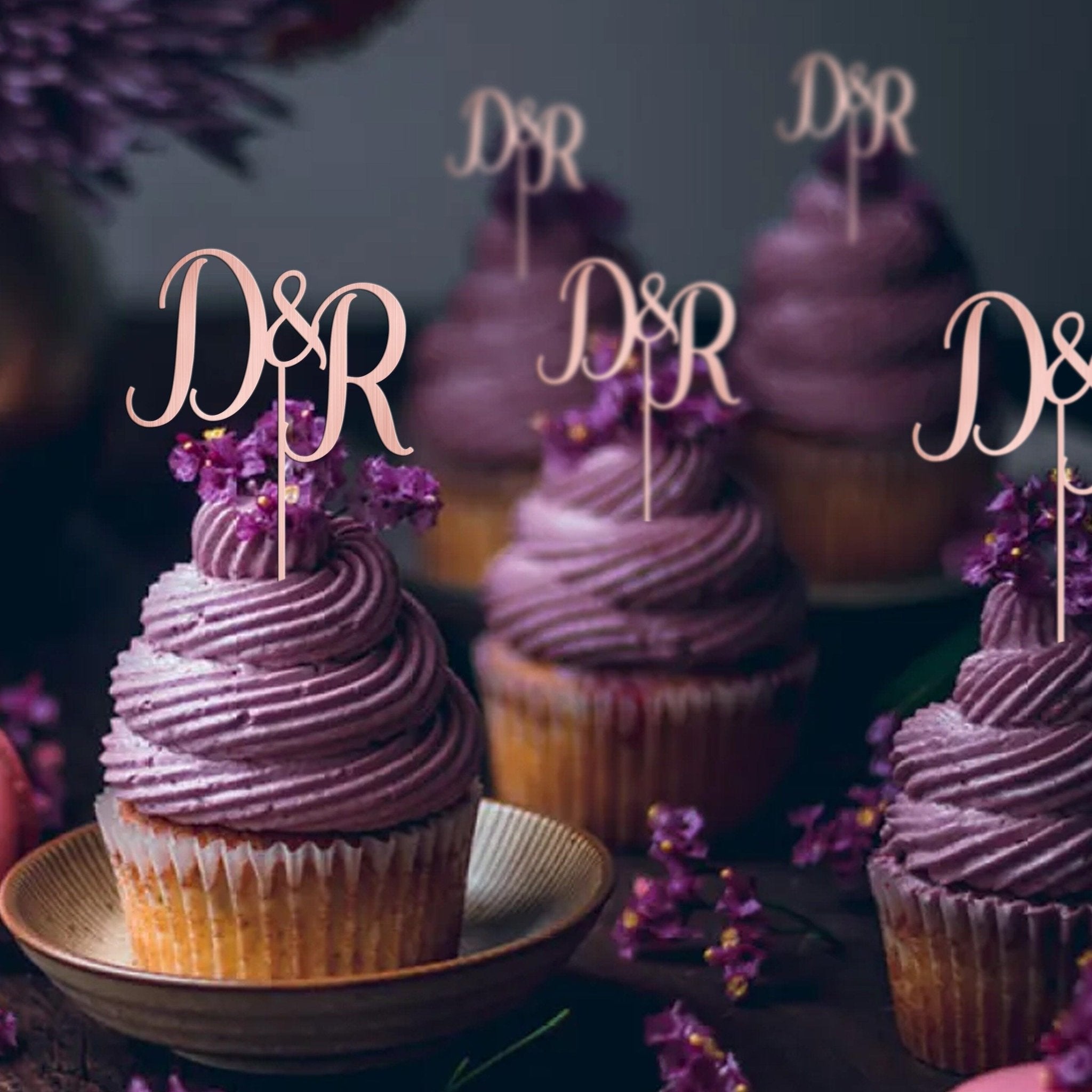 Wooden Wedding Cupcake Topper with Initials, Personalised Engagement Party Decor, Wedding Custom Pick
